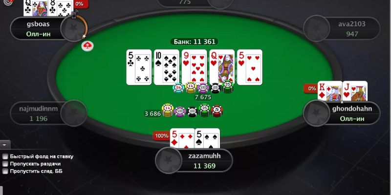 Mỗi vòng Poker có từ 2 tới 9 người tham gia